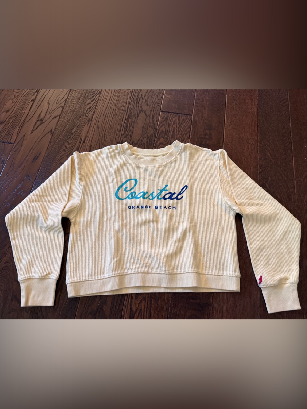 League yellow Thermal Crewneck with Blue 'Coastal' Script
